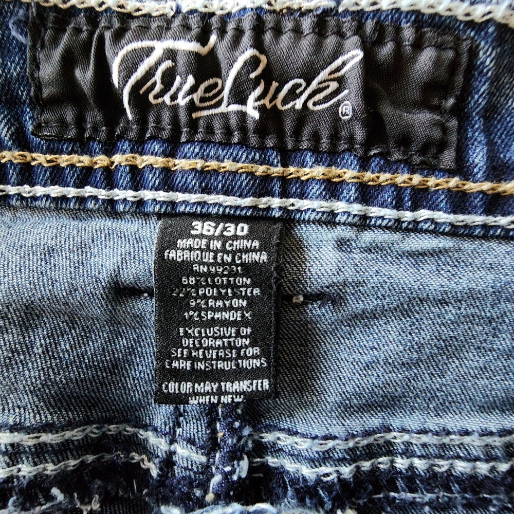True Luck 36x30 Blue Jean Straight Leg Y2K Skater Streetwear Grunge Western Work - Picture 4 of 10